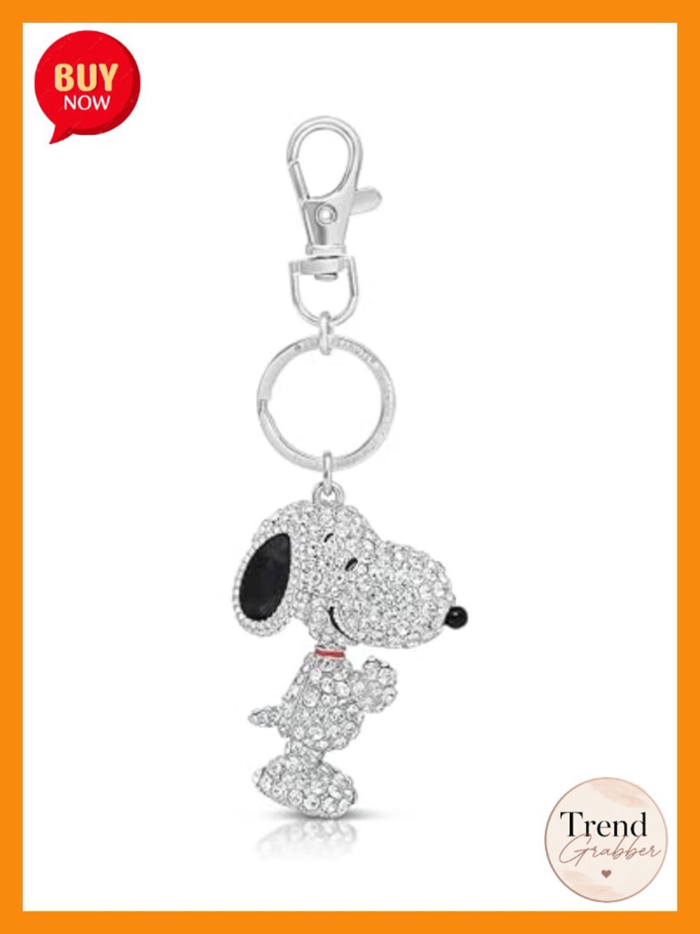 Snoopy Keychain Bag Charm Pave Crystal Rhodium Plated - Picture 1 of 6